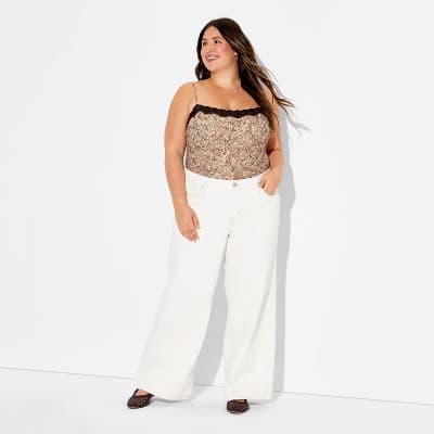 Women's Lace Trim Bodysuit - Wild Fable™ Brown Paisley 3X