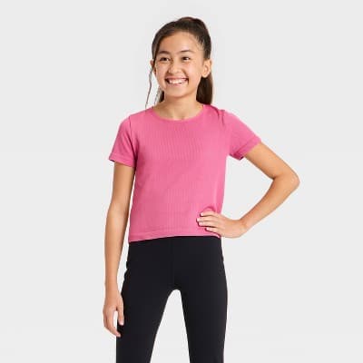 Girls' Seamless Crop T-Shirt - All In Motion™ Pink M