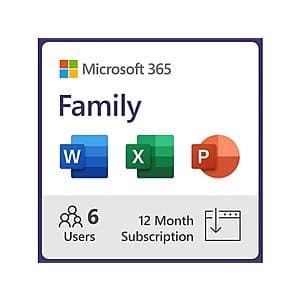 Microsoft 365 Subscription: Personal (1 user) $60, Family (6 users) $90
