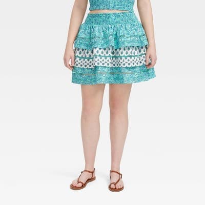 Women's Garden Floral/Bouquet Tiered Mini Skirt Teal - Roller Rabbit x Target M