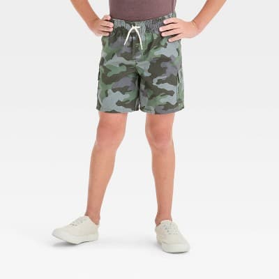 Boys' Pull-On 'Above the Knee' Cargo Shorts - Cat & Jack™ Green XL Husky: Camouflage Pattern, Elastic Waistband, Twill Fabric