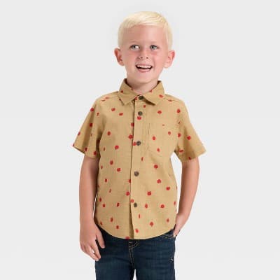 Toddler Boys' Short Sleeve Slub Poplin Woven Shirt - Cat & Jack™ Brown 18M
