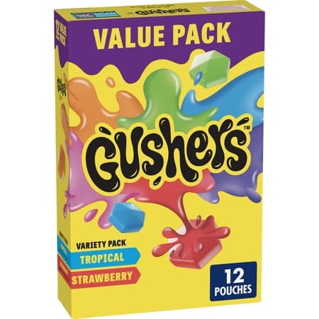 Gushers Fruit Flavored Snacks, Strawberry and Tropical Flavors, 12 Count