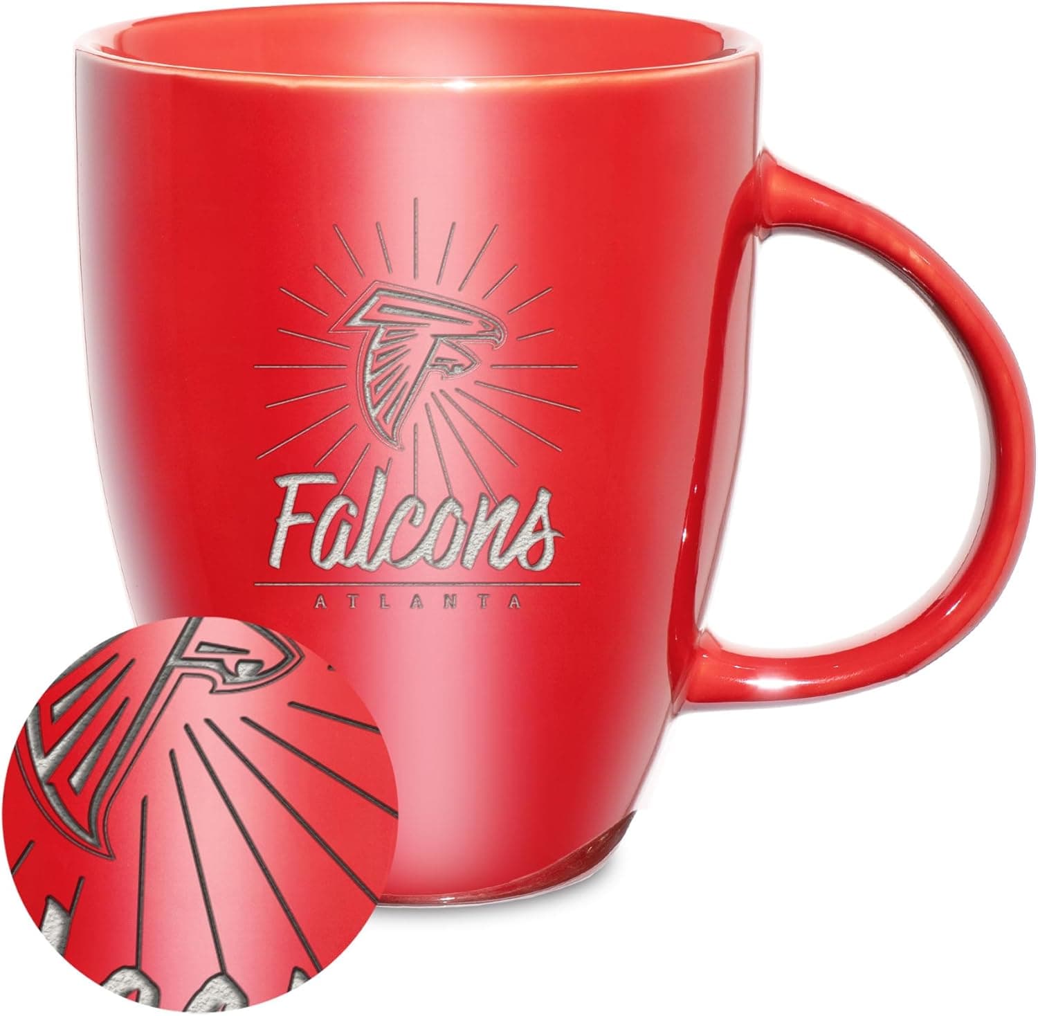 Rico Industries NFL Football Atlanta Falcons Sunburst Red 18oz Laser Engraved Ceramic Lustre Mug