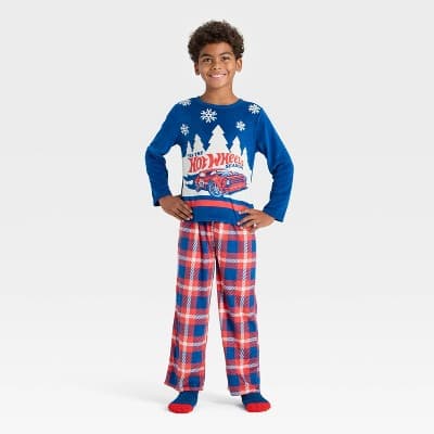 Boys' 2pc Hot Wheels Holiday Cozy Pajama Set with Socks - Navy Blue S