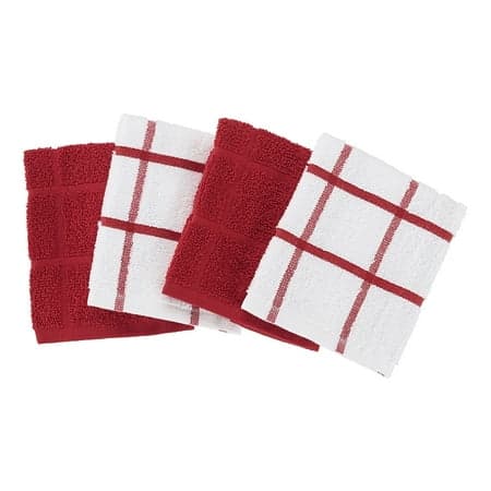 Mainstays 4-Pack 12”x12” Woven Kitchen Dish Cloth Set, Red Sedona