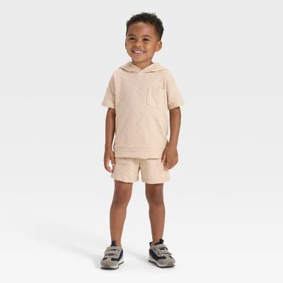 Toddler Boys' Short Sleeve Hooded Shirt and Shorts Set - Cat & Jack™ Khaki 12M