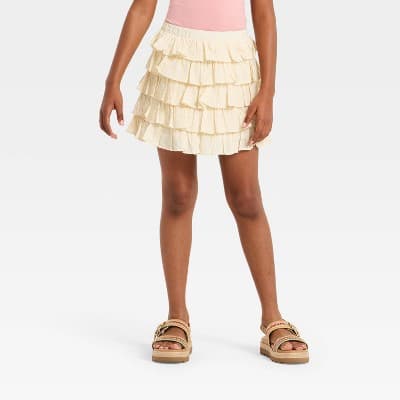 Girls' Tiered Mini Skirt - art class™ Cream M