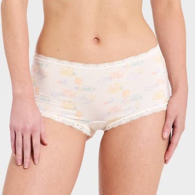 Women's Cloud Knit Lace Trimmed Boy Shorts Underwear - Auden™ Ivory XL