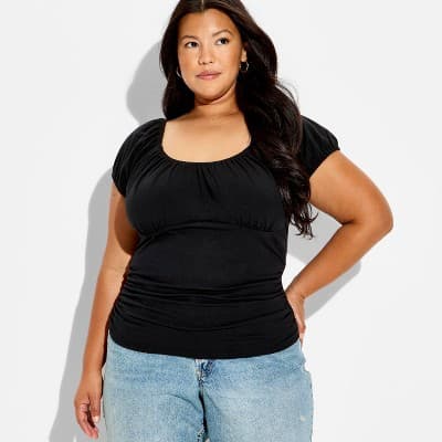 Women's Cap Sleeve Scoop Neck Emma Top - Wild Fable™ Black 4X