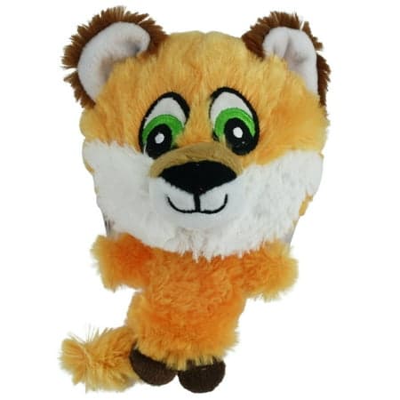 Multipet Knobby Noggins Plush Fox Dog Toy, Bumpy Rubber Ball Head with Squeaker, 4 inches