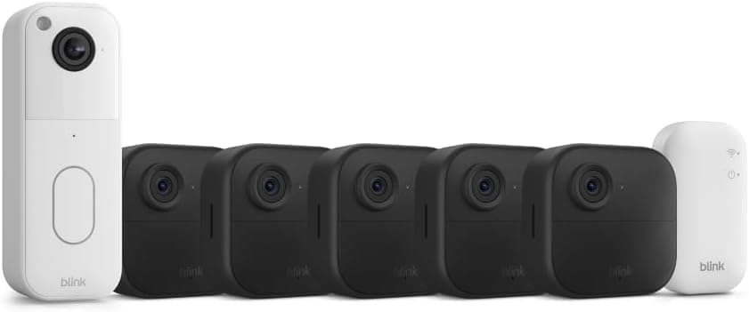 Blink Video Doorbell + Outdoor 4 – Wireless smart security cameras, head-to-toe HD view, two-year battery life. Sync Module Core included – 5 camera system + Video Doorbell