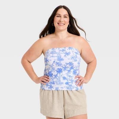 Women's Sculpt Tube Top - A New Day™ Blue Toile XXL