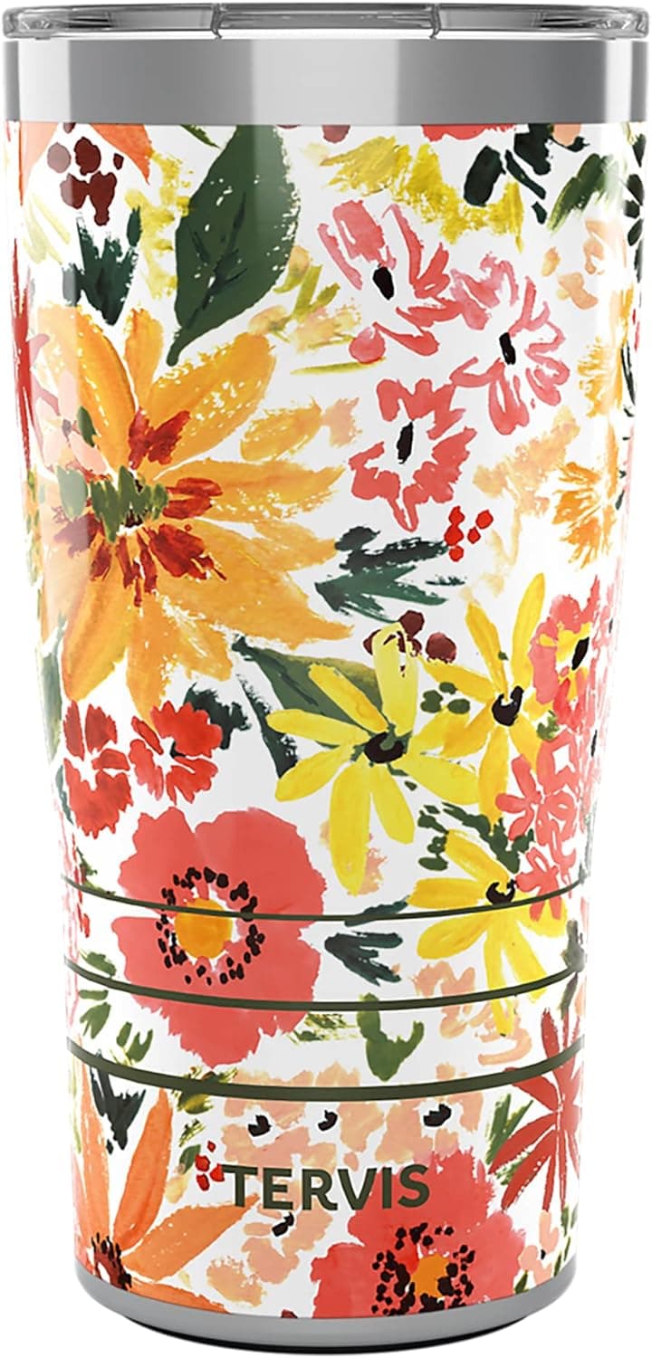 Tervis Traveler Sara Berrenson Retro Floral Triple Walled Insulated Tumbler Travel Cup Keeps Drinks Cold & Hot, 20oz, Stainless Steel