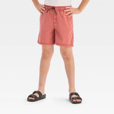 Boys' Quick Dry 'Above the Knee' Pull-On Shorts - Cat & Jack™ Red L: Lightweight Poplin, Mid Rise, Drawstring