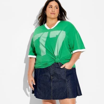 Women's Lucky Football Oversized Short Sleeve Graphic T-shirt - Emerald Green 3X