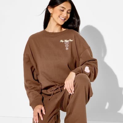 Women's Polly Pocket Fleece Graphic Pullover Sweatshirt - Brown L