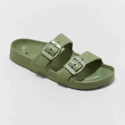Women's Neida EVA Two Band Footbed Slide Sandals - Shade & Shore™ Olive Green 5: Contoured Footbed, Open Toe