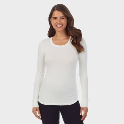 Warm Essentials by Cuddl Duds Women's Smooth Stretch Thermal Scoop Neck Top - Ivory XXL