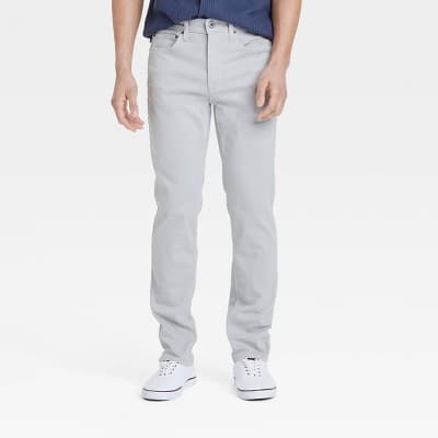 Men's Comfort Wear Slim Fit Jeans - Goodfellow & Co™ Light Gray 34x30: Mid Rise, Stretch Denim, Machine Washable, 30" Inseam