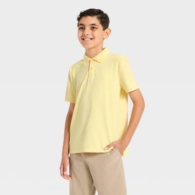 Boys' Textured Short Sleeve Golf Polo Shirt - All In Motion™ Light Yellow XXL