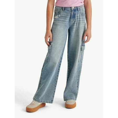Justice Girls Wide Leg Cargo Jeans, Sizes 6-18, Slim & Plus