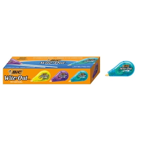 BIC Wite-Out Brand Mini Instant Correction Tape, White, 12-Count Pack (Tape Body Colors May Vary)