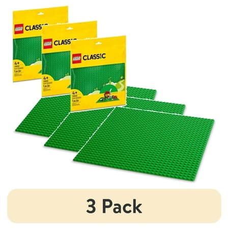 (3 pack) LEGO Classic Green Baseplate, Creative Toy for Back to School, Square 32x32 Stud Foundation to Build and Display Brick Creations, Great for Grassy Nature Landscapes and Back to School Supplies, 11023