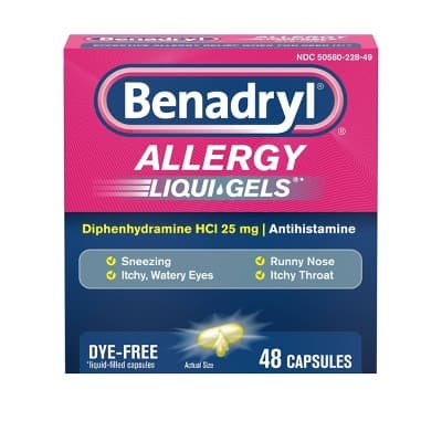 Benadryl Liqui-Gels Antihistamine Diphenhydramine Allergy Relief & Cold Medicine - 48ct