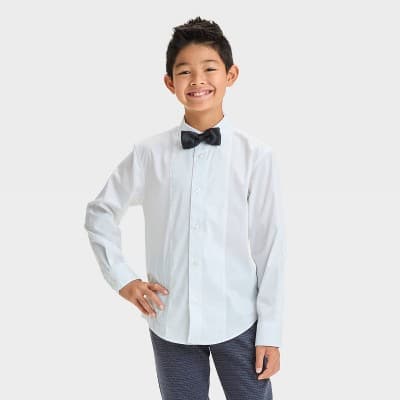 Boys' Long Sleeve Button-Down Shirt - Cat & Jack™ White XS: Spread Collar, Front Pocket, Twill Fabric