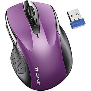 Tecknet Wireless Silent Optical Mouse with 6 Buttons (Purple) - $5