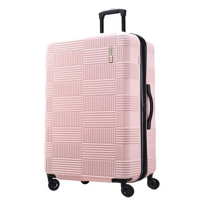 American Tourister NXT Hardside Large Checked Spinner Suitcase - Pink: Retractable Handle, ABS Material