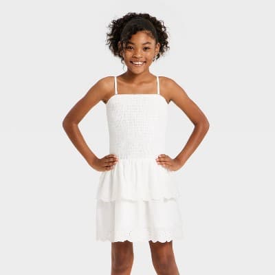 Girls' Smocked Tiered Eyelet Dress - art class™ White XXL