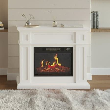 Northwest Corner TV Stand with Electric Fireplace Fits 55-Inch TVs (White)