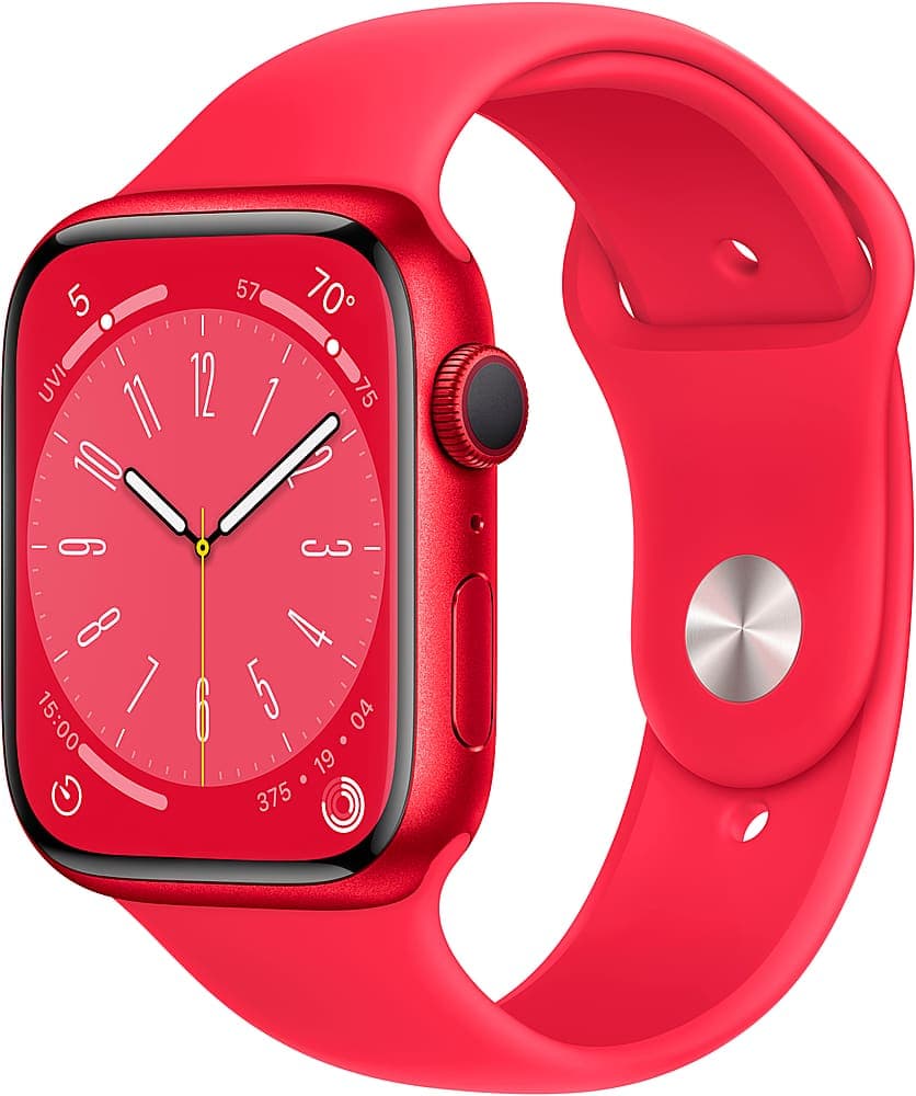 Apple Geek Squad Certified Refurbished Watch Series 8 (GPS) 45mm Aluminum Case with (PRODUCT)RED Sport Band - S/M - (PRODUCT)RED - (2022)
