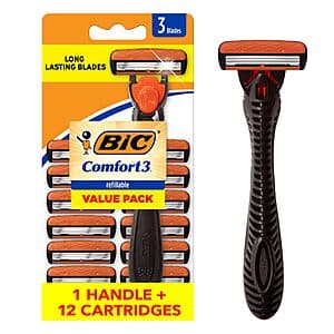 13-pc BIC Comfort 3 Refillable 3-Blade Razor (1x Handle & 12x Cartridges) $7.45 w/ S&S