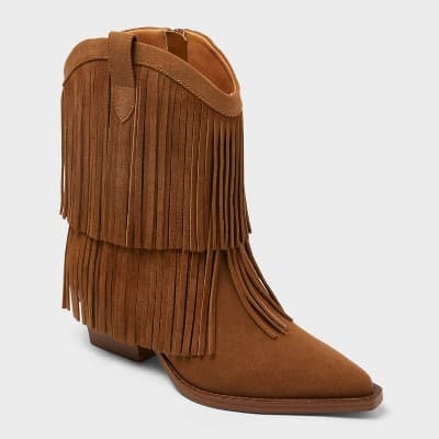 Women’s Austin Fringe Western Ankle Boots with Memory Foam Insole – Universal Thread™ Tan 5.5