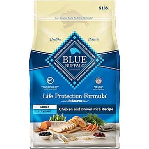 Save on 5-lb Blue Buffalo Adult Dog Food (Chicken & Brown Rice)