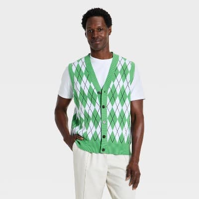 Houston White Men's Argyle Sweater Vest - Green L
