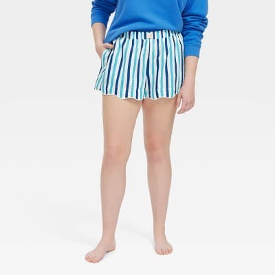 Women's Multi Stripe Poplin Boxer Shorts Blue - Roller Rabbit x Target M