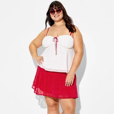 Women's Drop Waist Mini Skirt - Wild Fable™ Red Polka Dots 2X