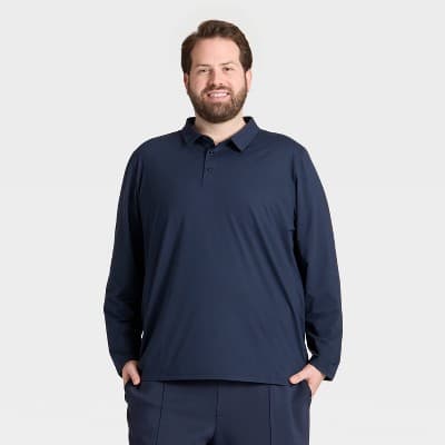 Men's Long Sleeve Soft Stretch Polo Shirt - All In Motion™ Dark Blue L