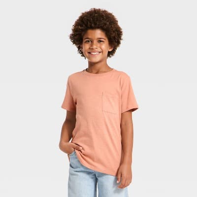 Boys' Short Sleeve Pocket T-Shirt - Cat & Jack™ Light Orange XXL Husky