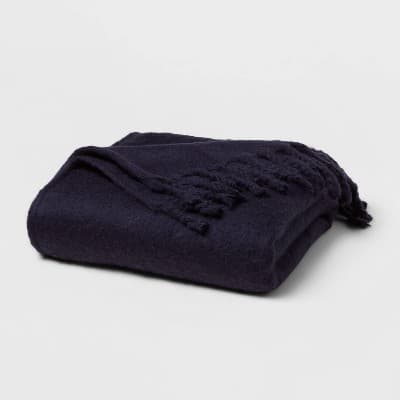 Faux Mohair Bed Throw Navy - Threshold™: Acrylic Knitted, Fringe Detail, OEKO-TEX Certified, 60x80"