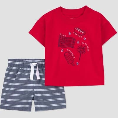 Carter's Just One You® Baby Boys' 4th of July 2pc Short Sleeve T-Shirt and Shorts Set - Blue/Red 3M