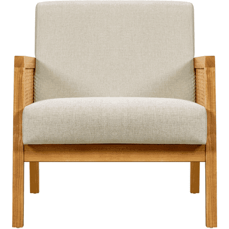 Renwick Fabric Upholstered Accent Chair with Rattan Sides for Living Rooms,Beige