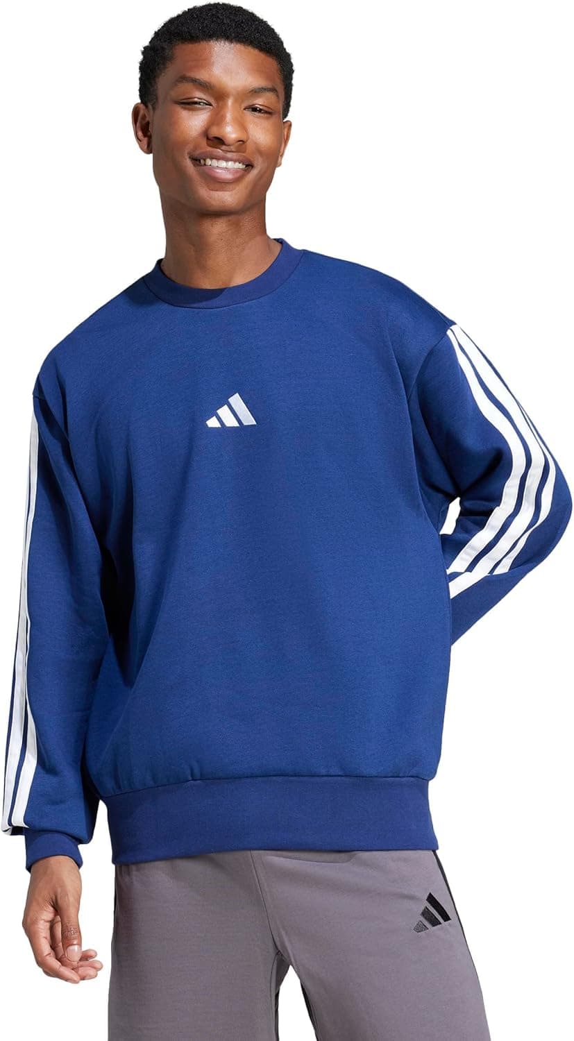 adidas Men's Essentials 3-Stripes Fleece Sportswear Sweatshirt, Dark Blue/White, Large