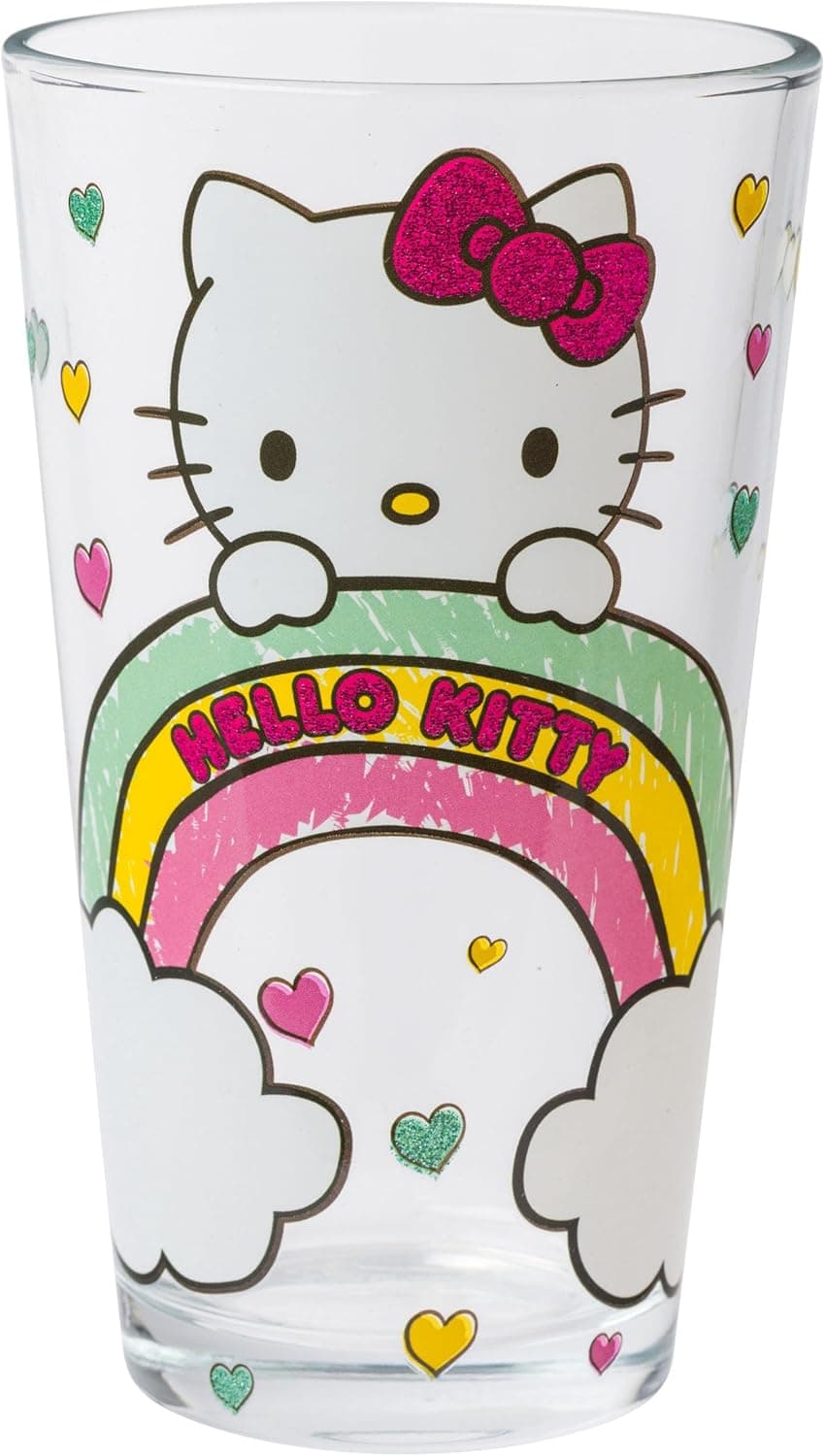 Hello Kitty Glitter Pint Glass - 16 Oz