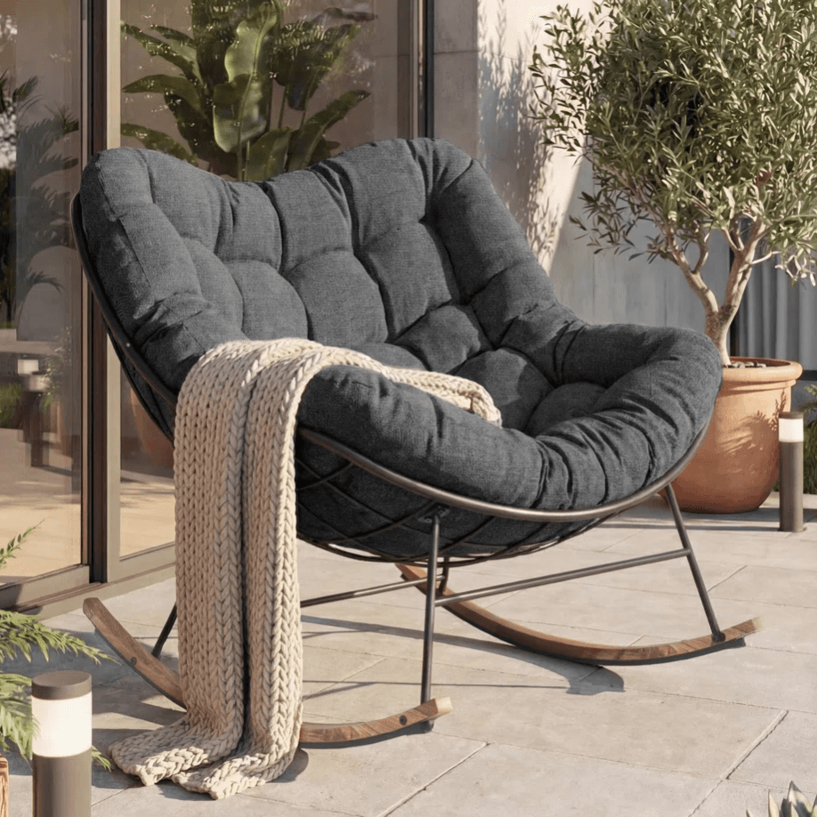 Relax in Style with Steel Rocking Chair and Cushion for $180