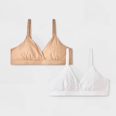 Girls' 2pk Fits All Triangle Bra - art class™ White/Tan S